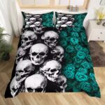 Haunted Gothic Skulls & Emerald Roses Graphic Bedding Set