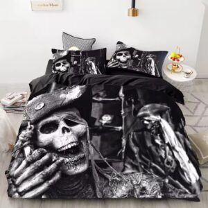 Haunted Pirate Skeleton Black & White Gothic Bedding Set