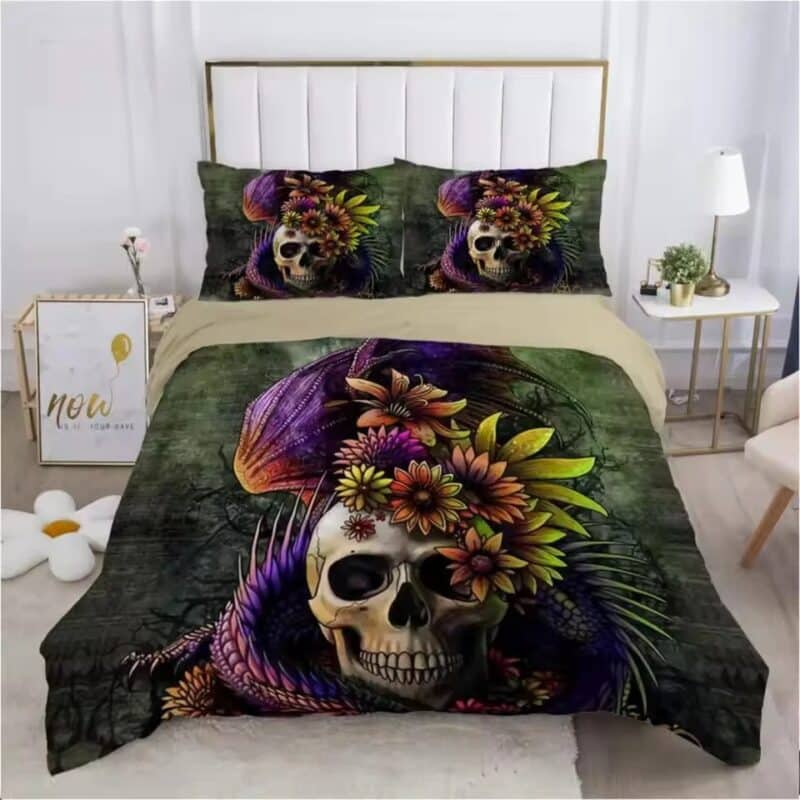 Haunted Skull Reptile Monster Floral Graphic Bedding Set