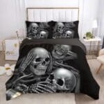 Hear No Evil Horror Skeletons Graphic Gray Bedding Set