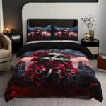 Horror Gothic Skull & Blood Red Roses Graphic Bedding Set