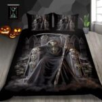 Horror Grim Reaper Skeleton Skull Throne Bedding Set