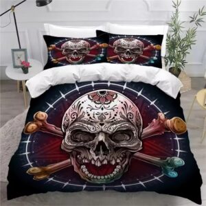 Horror Ornate Sugar Skull & Crossbones Gothic Bedding Set