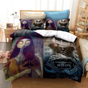 Jack and Sally Skeleton Mugshot Nightmare Bedding Set