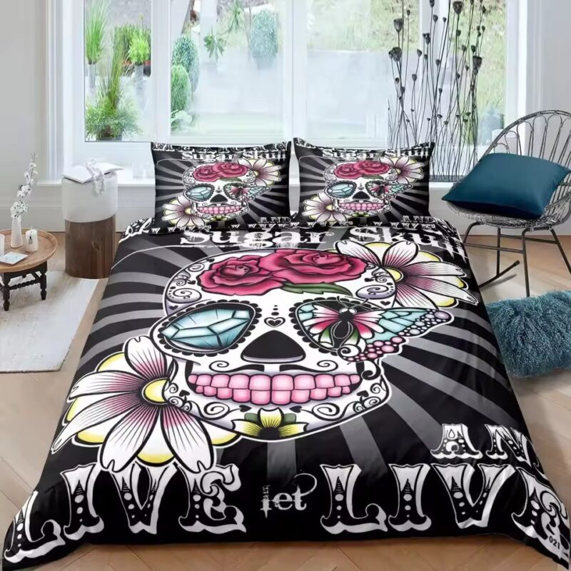 Let Live Day of the Dead Sugar Skull Abstract Bedding Set