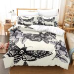 Monochrome Floral Death Moth Skull Artwork Bedding Set