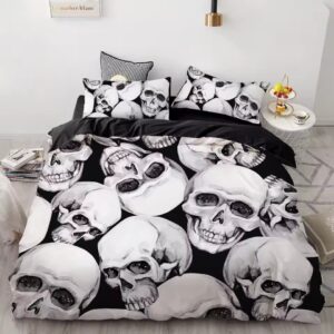 Monochrome Skull Pattern Black & White Gothic Bedding Set