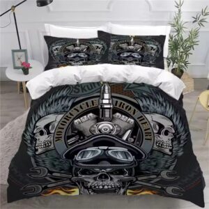 Motorcycle Iron Heart Skull Biker Gothic Bedding Set