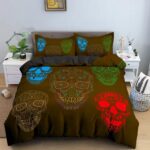 Multicolor Sugar Skull Geometric Line Art Bedding Set