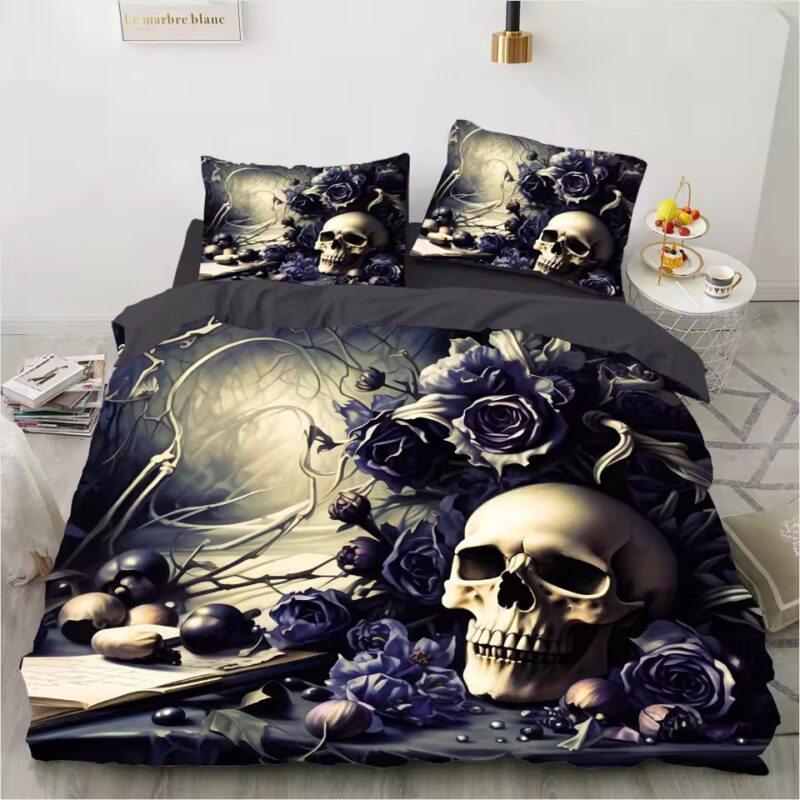 Mystic Gothic Skull Enchanting Dark Roses Bedding Set