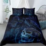 Mystic Raven & Skull Gothic Blue Smoke Aura Bedding Set