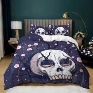 Mystical Cherry Blossom Skull Gothic Nightscape Bedding Set