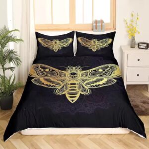 Mystical Golden Moth Skull Gothic Intricate Art Bedding Set