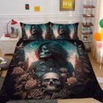 Mystical Gothic Skeleton Woman & Moonlight Roses Bedding Set