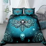 Neon Glow Horror Death Moth Skull Star Icons Bedding Set