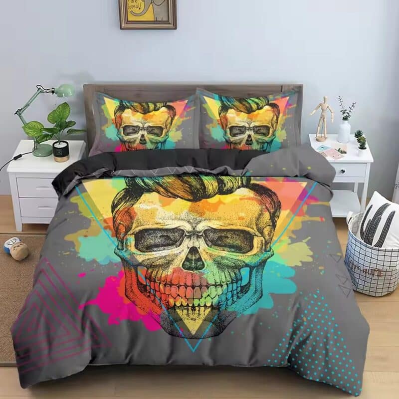 Neon Pop Art Gentleman Skull Paint Splash Bedding Set