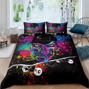 Neon Skater Graffiti Style Skull Paint Splash Bedding Set