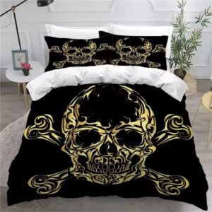 Ornate Golden Skull & Crossbones Black Gothic Bedding Set