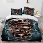 Ornate Gothic Sugar Skull Floral Swirl Bedding Set