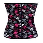 Playful Gothic Pink Black Doodle Skull Print Waist Corset