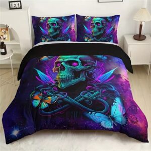 Psychedelic Skull Cosmic Butterflies Dreamy Bedding Set