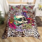 Psychedelic Skull Mushroom Leopard Print Bedding Set