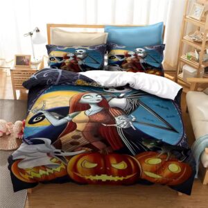 Pumpkin Moonlight Jack and Sally Skeleton Art Bedding Set