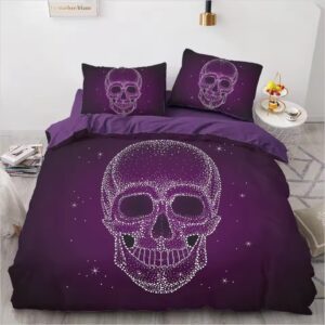 Purple Cosmic Art Celestial Skull Dots Graphic Bedding Set