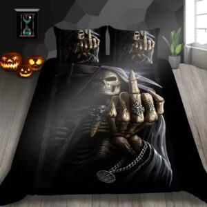 Rebellious Grim Reaper Skeleton Middle Finger Bedding Set