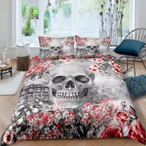 Red Rose Garden Gothic Skull Floral Elegance Bedding Set