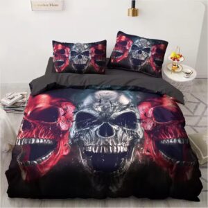 Red and Silver Screaming Evil Skull Horror Bedding Set