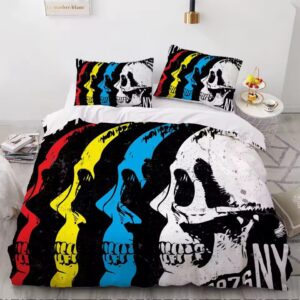 Retro NYC Grunge Urban Pop Art Skulls Graphic Bedding Set