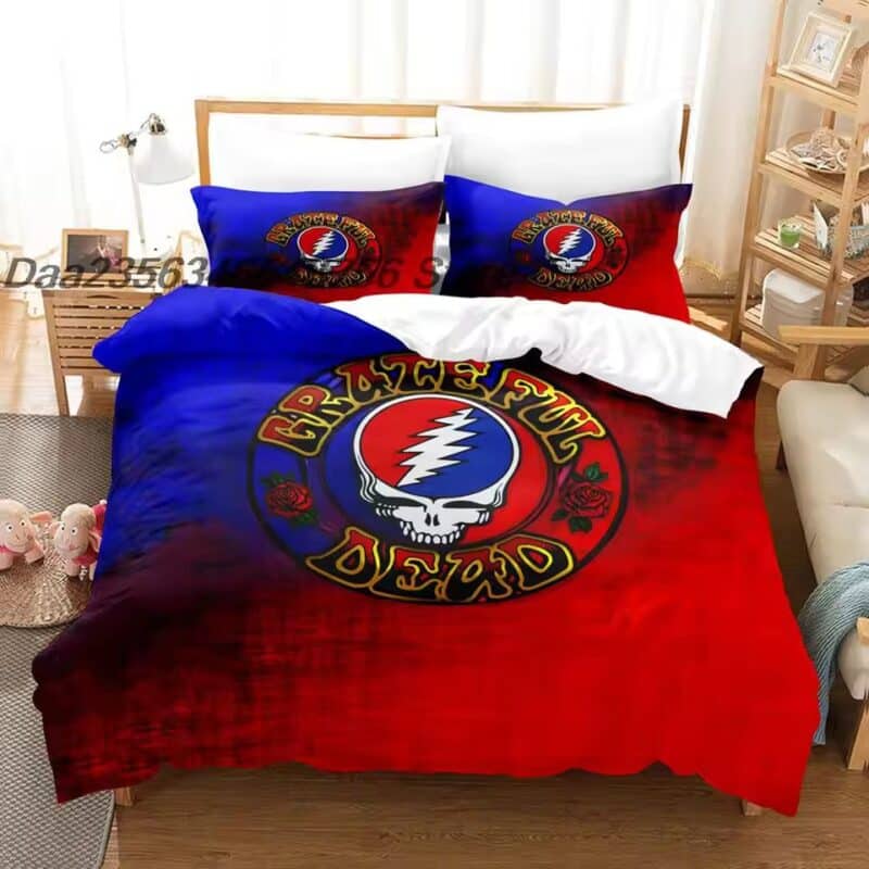 Rock Legends Grateful Dead Red Blue Skull Rose Bedding Set