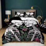 Romantic Skeleton Couple Floral Gothic Black Bedding Set