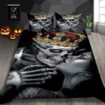 Royal Gothic Crowned Skeleton Couple Kissing Bedding Set