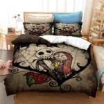 Skeleton Jack & Sally Gothic Heart Design Bedding Set