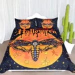 Spooky Halloween Skull Moth Black & Orange Bedding Set