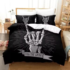 Til The Grave Skeleton Rock Hand Black Bedding Set