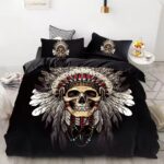 Tribal Chief Skull & Feather Headdress Gothic Bedding Set