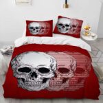 Trippy Red Skull Illusion Glitch Graphic Bedding Set