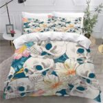 Tropical Skull & Hibiscus Floral Print Vintage Bedding Set