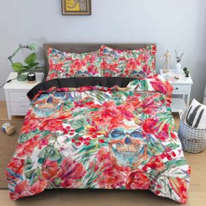 Vibrant Floral Skull Watercolor Abstract Art Bedding Set