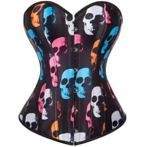 Vibrant Gothic Style Multicolor Skull Print Corset