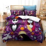 Vibrant Jack and Sally Skeleton Purple Halloween Bedding Set