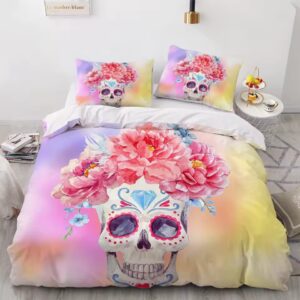 Vibrant Pastel Dream Floral Sugar Skull Bedding Set