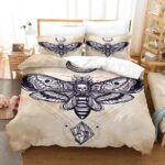 Vintage Look Death Moth Skull Graphic Beige Bedding Set