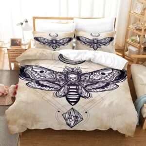 Vintage Look Death Moth Skull Graphic Beige Bedding Set