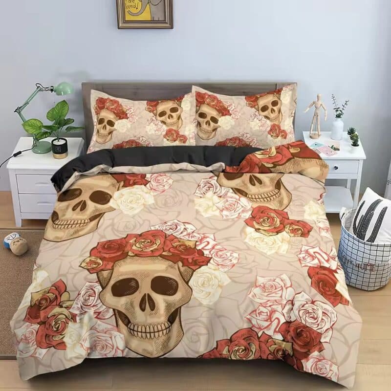 Vintage Skull Rose Crown Elegant Gothic Charm Bedding Set