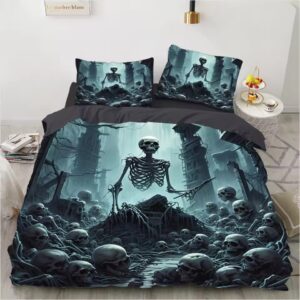 Apocalyptic Skeleton King Skull Ruins Gothic Bedding Set