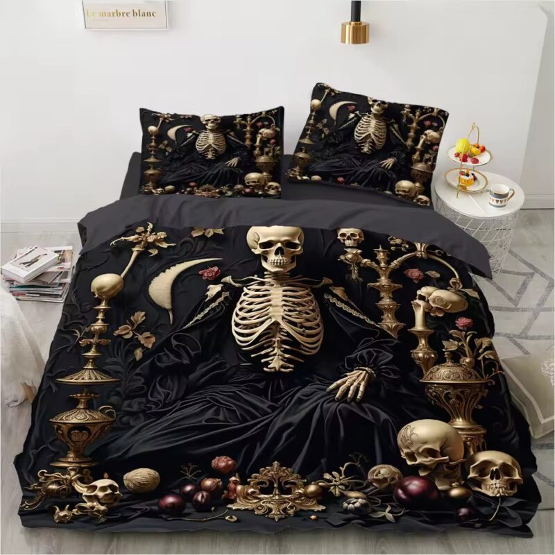 Baroque Skeleton & Gold Gothic Dark Royalty Bedding Set